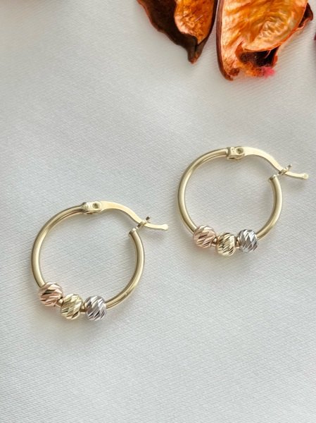 14 Kuyumculuk 1.8 Cm Üç  Renk Yarı Dorikalı Halka Küpe