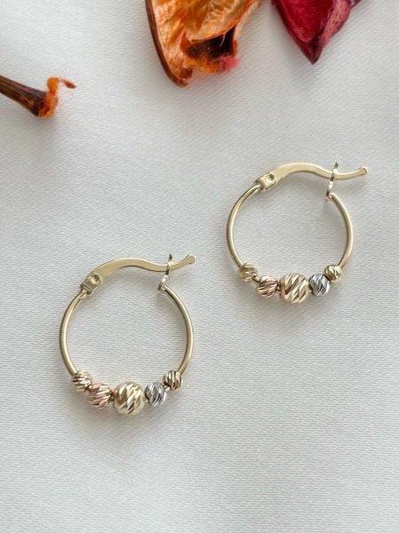 14 Kuyumculuk 1.6 Cm Üç Renk Yarı Dorikalı Halka Küpe